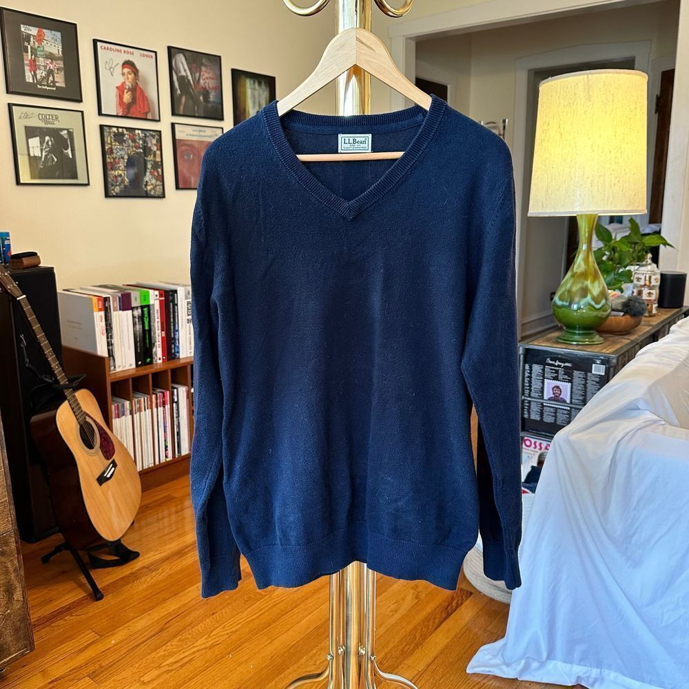 LL Bean Cotton Sweater Navy Medium